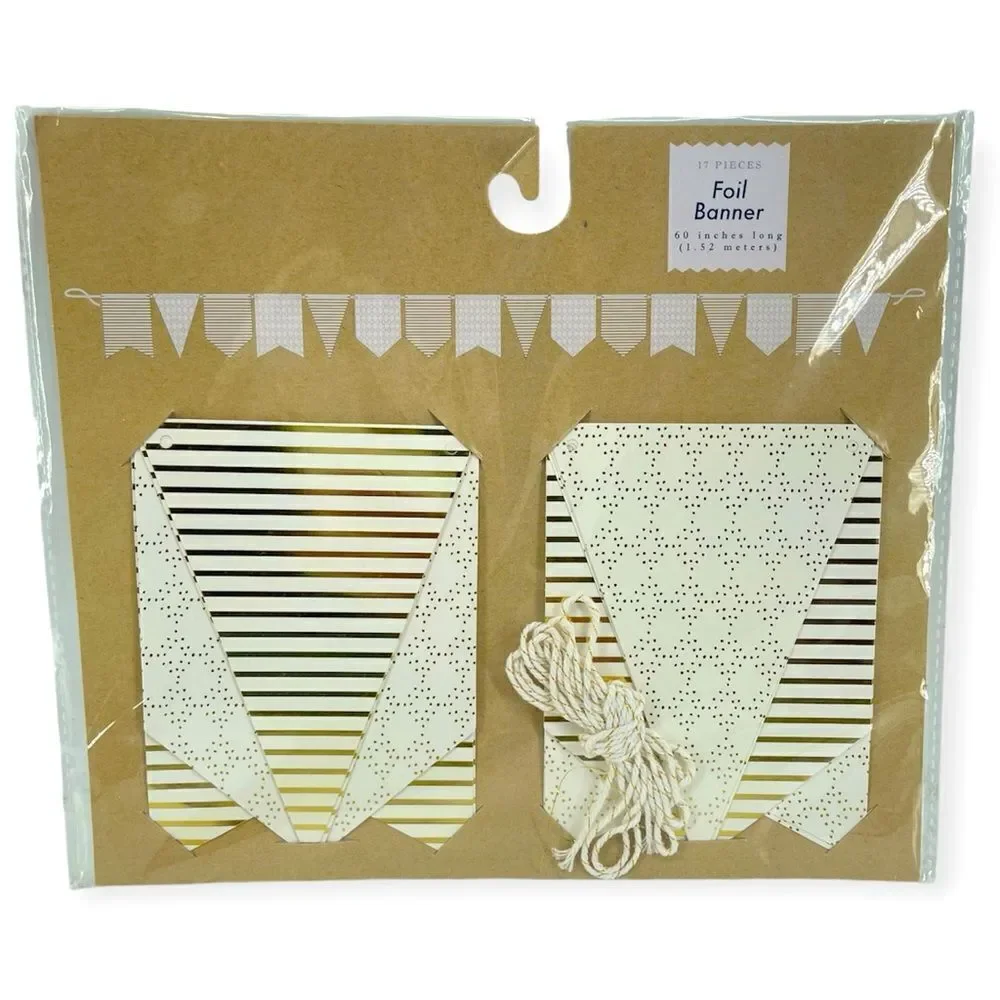 17-Piece Gold Foil Stripe Triangle Pennant Hanging Room Decor Banner 60 Inches